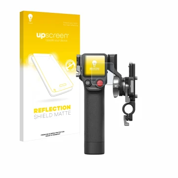 Face avant d’un emballage produit avec le logo de la marque upscreen. À côté, l’appareil DJI Focus Pro- Grip est représenté av