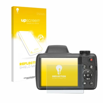 Face avant d’un emballage produit avec le logo de la marque upscreen. À côté, l’appareil Kodak Pixpro AZ528 est représenté ave