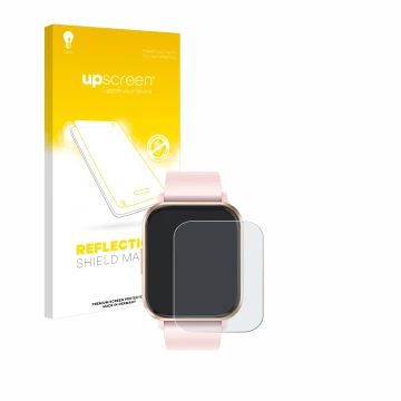 Face avant d’un emballage produit avec le logo de la marque upscreen. À côté, l’appareil walkbee Smartwatch 1.83