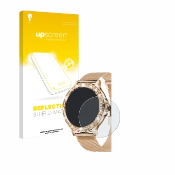 Face avant d’un emballage produit avec le logo de la marque upscreen. À côté, l’appareil walkbee Smartwatch 1.3