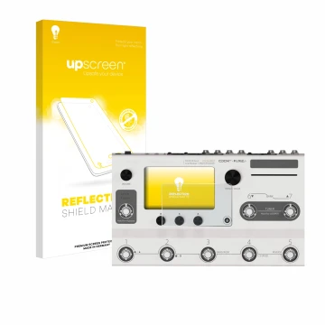 Face avant d’un emballage produit avec le logo de la marque upscreen. À côté, l’appareil Hotone Ampero II Stage est représenté