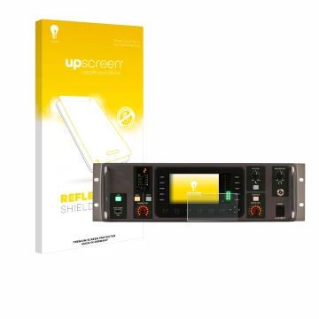 Face avant d’un emballage produit avec le logo de la marque upscreen. À côté, l’appareil Behringer X32 Rack est représenté ave