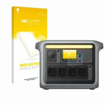 Face avant d’un emballage produit avec le logo de la marque upscreen. À côté, l’appareil Anker SOLIX C1000X est représenté ave