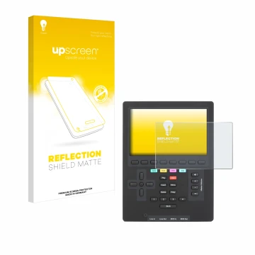 Face avant d’un emballage produit avec le logo de la marque upscreen. À côté, l’appareil Polyend Tracker Mini est représenté a