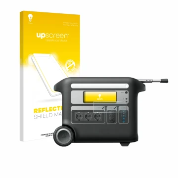 Face avant d’un emballage produit avec le logo de la marque upscreen. À côté, l’appareil Anker SOLIX F2000 est représenté avec