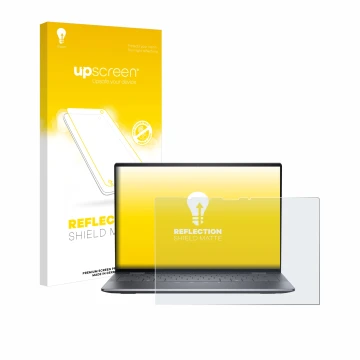 Face avant d’un emballage produit avec le logo de la marque upscreen. À côté, l’appareil Dell Latitude 9450 2-in-1 est représe