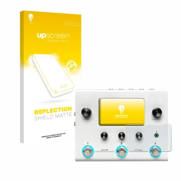 Face avant d’un emballage produit avec le logo de la marque upscreen. À côté, l’appareil Hotone Ampero II Stomp est représenté