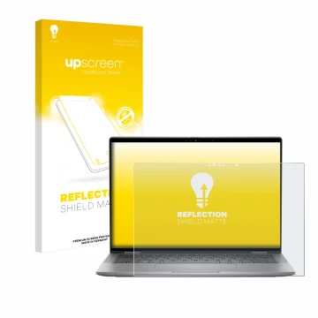 Face avant d’un emballage produit avec le logo de la marque upscreen. À côté, l’appareil Dell Latitude 7450 2-in-1 est représe