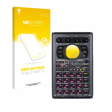 Face avant d’un emballage produit avec le logo de la marque upscreen. À côté, l’appareil Roland SP-404MKII est représenté avec