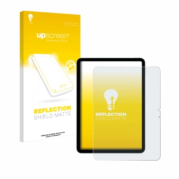 Face avant d’un emballage produit avec le logo de la marque upscreen. À côté, l’appareil Apple iPad Air 11