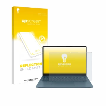 Face avant d’un emballage produit avec le logo de la marque upscreen. À côté, l’appareil Lenovo Yoga Pro 7 Gen 9 14
