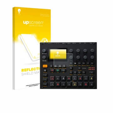 Face avant d’un emballage produit avec le logo de la marque upscreen. À côté, l’appareil Elektron Digitakt II est représenté a