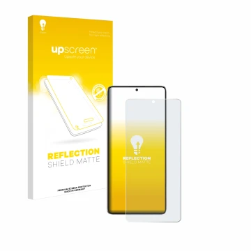 Face avant d’un emballage produit avec le logo de la marque upscreen. À côté, l’appareil Xiaomi Poco F6 est représenté avec la