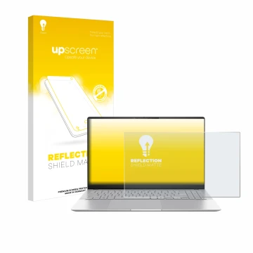 Face avant d’un emballage produit avec le logo de la marque upscreen. À côté, l’appareil ASUS Vivobook S 15 S5507 est représen