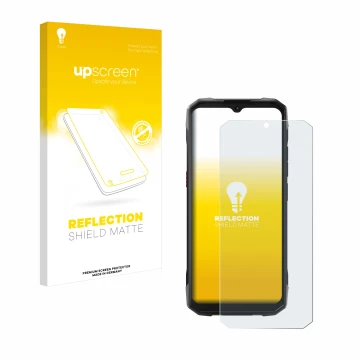Face avant d’un emballage produit avec le logo de la marque upscreen. À côté, l’appareil Hotwav Cyber 15 est représenté avec l