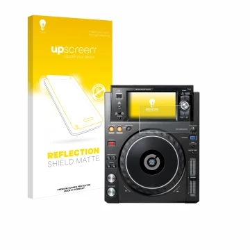 Face avant d’un emballage produit avec le logo de la marque upscreen. À côté, l’appareil Pioneer XDJ -1000MK2 est représenté a