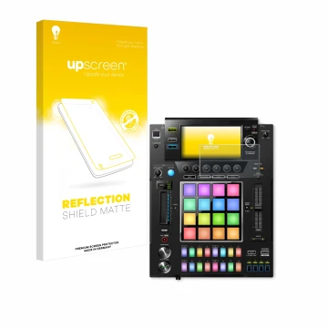 Face avant d’un emballage produit avec le logo de la marque upscreen. À côté, l’appareil Pioneer DJS -1000 est représenté avec