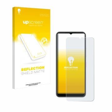 Face avant d’un emballage produit avec le logo de la marque upscreen. À côté, l’appareil Telekom T Phone 2 est représenté avec