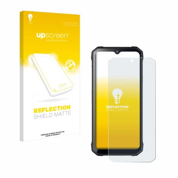 Face avant d’un emballage produit avec le logo de la marque upscreen. À côté, l’appareil Hotwav T7 est représenté avec la prot