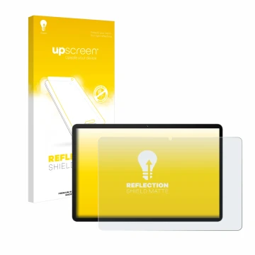 Face avant d’un emballage produit avec le logo de la marque upscreen. À côté, l’appareil Huawei MatePad SE 11