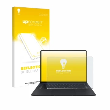 Face avant d’un emballage produit avec le logo de la marque upscreen. À côté, l’appareil Huawei MateBook X Pro 2024 est représ