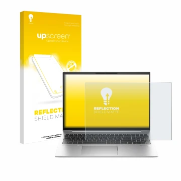 Face avant d’un emballage produit avec le logo de la marque upscreen. À côté, l’appareil HP EliteBook 845 G11 est représenté a