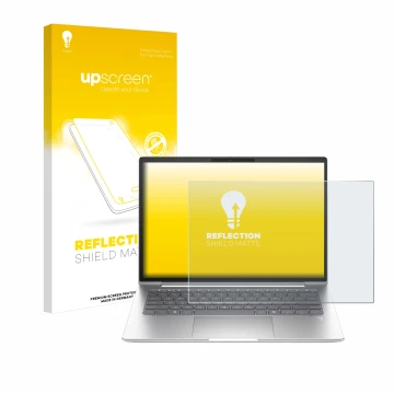 Face avant d’un emballage produit avec le logo de la marque upscreen. À côté, l’appareil HP EliteBook 645 G11 est représenté a