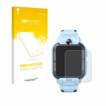 Face avant d’un emballage produit avec le logo de la marque upscreen. À côté, l’appareil Imoo Watch Phone Z7 est représenté av