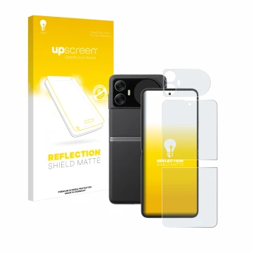 Face avant d’un emballage produit avec le logo de la marque upscreen. À côté, l’appareil Blackview Hero 10 (Avant+Arrière) est