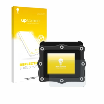 Face avant d’un emballage produit avec le logo de la marque upscreen. À côté, l’appareil Shearwater Perdix dive computer est r