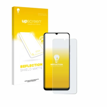 Face avant d’un emballage produit avec le logo de la marque upscreen. À côté, l’appareil realme C61 est représenté avec la pro