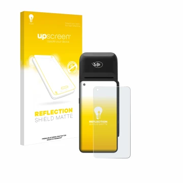 Face avant d’un emballage produit avec le logo de la marque upscreen. À côté, l’appareil Verifone T650c est représenté avec la
