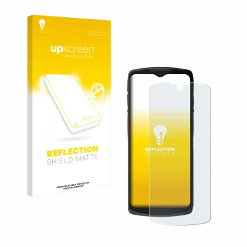 Face avant d’un emballage produit avec le logo de la marque upscreen. À côté, l’appareil Urovo DT66 est représenté avec la pro