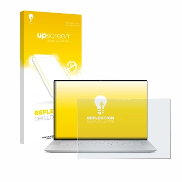 Face avant d’un emballage produit avec le logo de la marque upscreen. À côté, l’appareil Dell XPS 16 9640 est représenté avec 