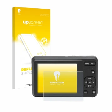 Face avant d’un emballage produit avec le logo de la marque upscreen. À côté, l’appareil Kodak Pixpro FZ55 est représenté avec
