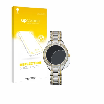 Face avant d’un emballage produit avec le logo de la marque upscreen. À côté, l’appareil Citizen Eco Drive FE1234-50L est repr