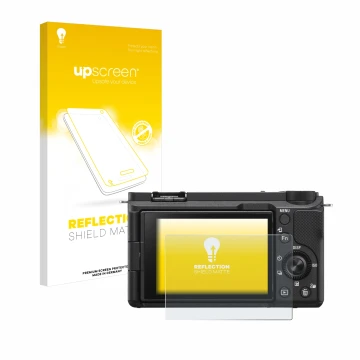 Face avant d’un emballage produit avec le logo de la marque upscreen. À côté, l’appareil Sony Alpha ZV-E10 II est représenté a