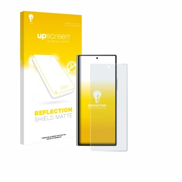 Face avant d’un emballage produit avec le logo de la marque upscreen. À côté, l’appareil Samsung Galaxy Z Fold 6 5G est représ