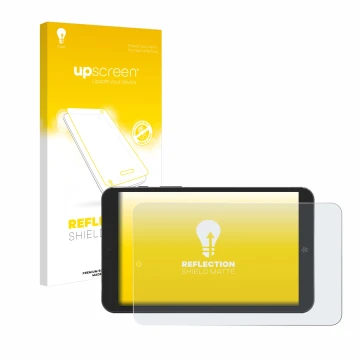 Face avant d’un emballage produit avec le logo de la marque upscreen. À côté, l’appareil Mediacom SmartPad Iyo 8 est représent
