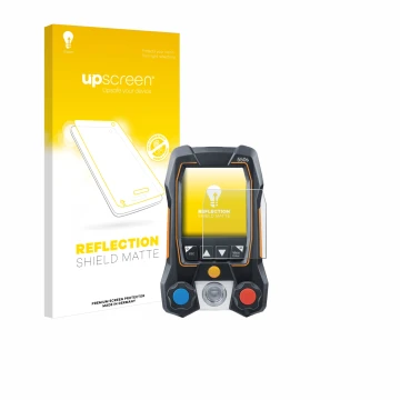 Face avant d’un emballage produit avec le logo de la marque upscreen. À côté, l’appareil Testo 550s est représenté avec la pro