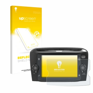 Face avant d’un emballage produit avec le logo de la marque upscreen. À côté, l’appareil Lancia Ypsilon 7