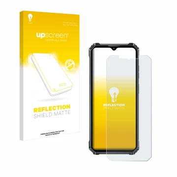 Face avant d’un emballage produit avec le logo de la marque upscreen. À côté, l’appareil Oukitel WP28E est représenté avec la 