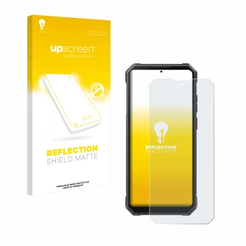 Face avant d’un emballage produit avec le logo de la marque upscreen. À côté, l’appareil Fossibot F105 est représenté avec la 