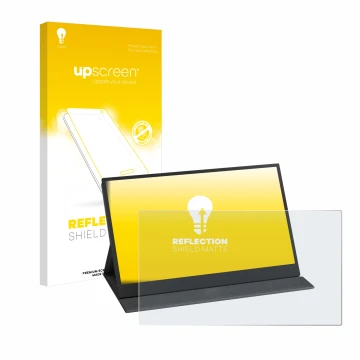 Face avant d’un emballage produit avec le logo de la marque upscreen. À côté, l’appareil Yodoit PTM15 15.6