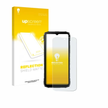 Face avant d’un emballage produit avec le logo de la marque upscreen. À côté, l’appareil Doogee Blade 10 Pro est représenté av