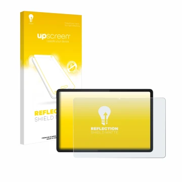 Face avant d’un emballage produit avec le logo de la marque upscreen. À côté, l’appareil Lenovo Tab K11 est représenté avec la