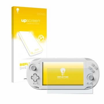 Face avant d’un emballage produit avec le logo de la marque upscreen. À côté, l’appareil AYN Odin 2 Mini est représenté avec l