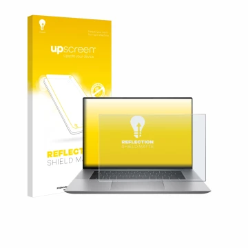 Face avant d’un emballage produit avec le logo de la marque upscreen. À côté, l’appareil HP Zbook Studio 16 G11 est représenté