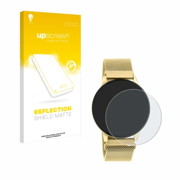 Face avant d’un emballage produit avec le logo de la marque upscreen. À côté, l’appareil Oozoo Q00121 est représenté avec la p