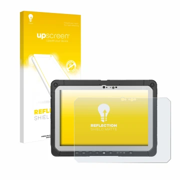 Face avant d’un emballage produit avec le logo de la marque upscreen. À côté, l’appareil Panasonic Toughbook CF-20 MK2 est rep